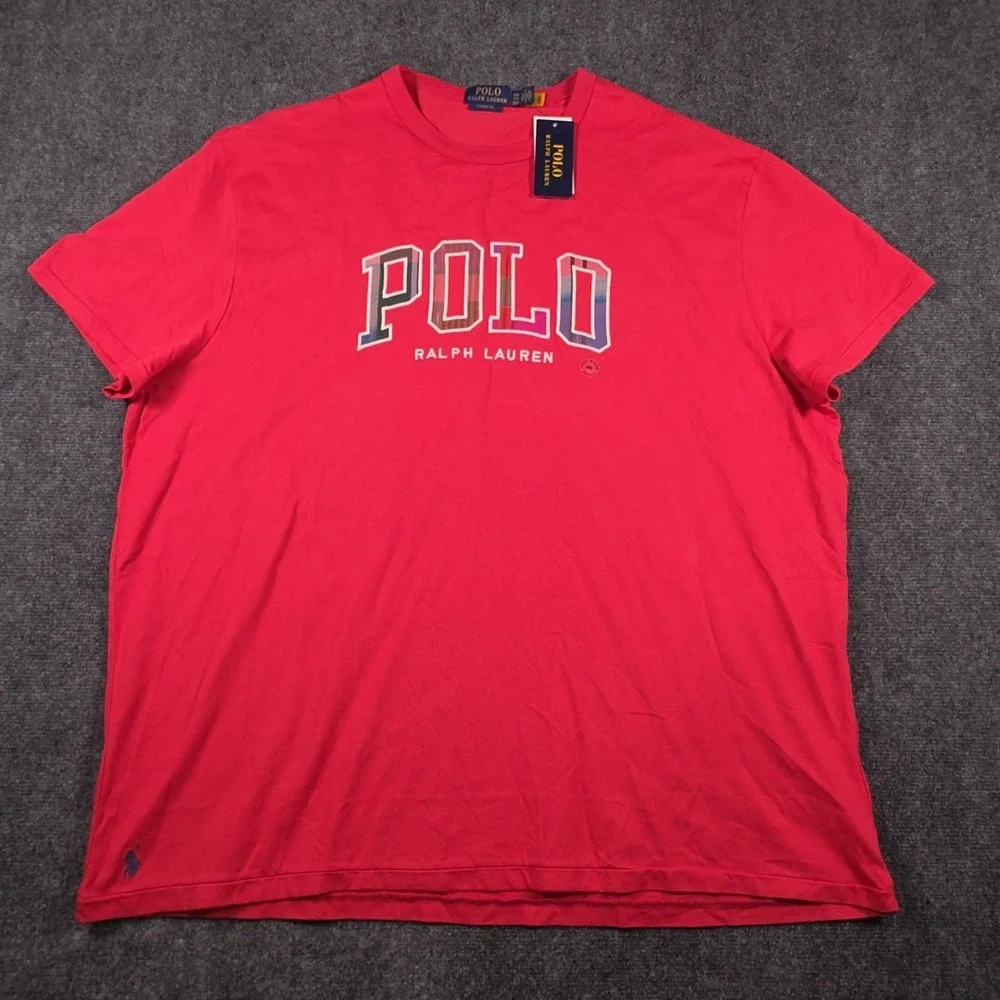 NWT Polo Ralph Lauren Jersey T-Shirt Mens 2XL Red Madras Patchwork Classic Fit